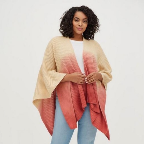 NWOT TORRID Ruana Knit Multi Color Dip Dye Sweater Wrap, Size OS - Picture 2 of 8